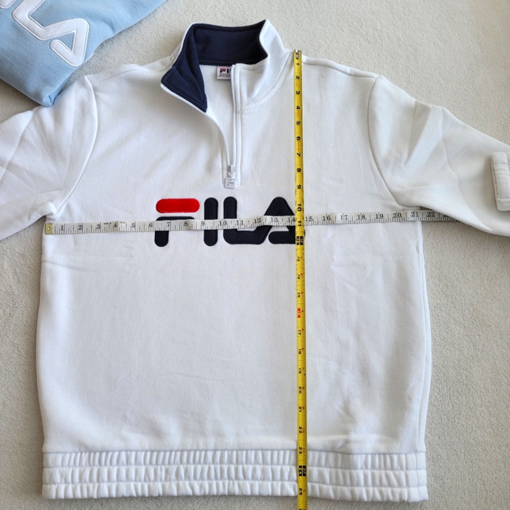 FILA | 1/4 Zip Big Logo EUC Cuffed White Pullover Sweatshirt Ladies Medium - Picture 2 of 12